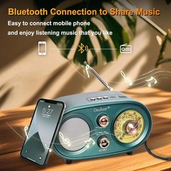 Retro Vintage Bluetooth Speaker Radio FM AM SW 3 Band Portable Green