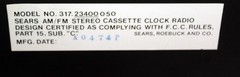Vintage Sears 317.23400 051 Am/Fm Cassette Alarm Clock Radio 23400 ~ Repair