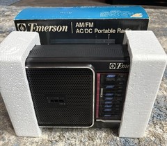 Vintage NIB Emerson AM/FM Portable Radio AC/DC Model P3808 Slimline Carry Handle