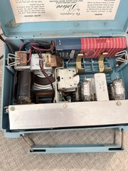Vintage The Companion By BULOVA Portable Vacuum Tube Radio Teal Blue Gold Trim