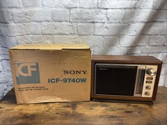 Vintage Sony ICF-9740W Tabletop FM/AM Radio Simulated Wood W/ Box Tested