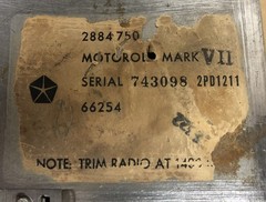 Vintage Chrysler Solid State AM Car Radio – Motorola Mark VII Model 2884750