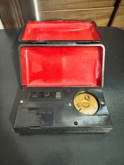 Kenton Portable AM Radio Clock Travel Case Mid Century Black Faux Leather Japan