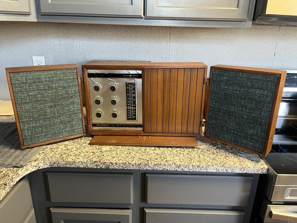 1963 MCM GE GENERAL ELECTRIC T-1000C STEREO AM FM TUBE RADIO TESTED WORKING