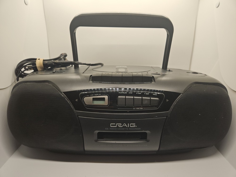 Craig JS 8632 Portable CD/Radio/Cassette Boombox Tested Works. See Cord Picture