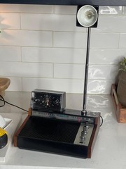 1960s Solid State YORK Rosewood MCM Clock Radio Desk Bedside Table Lamp.