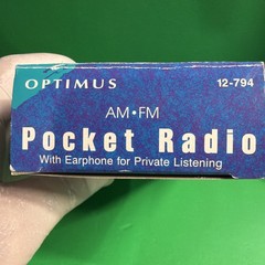 Vintage Optimus AM FM Pocket Radio Complete Earphone Boxed 12-794 Tested Works!
