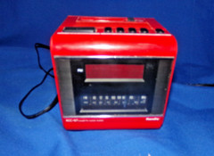 Vintage Randix Red Cube Box Square Cassette, Clock, AM/FM Radio – Works
