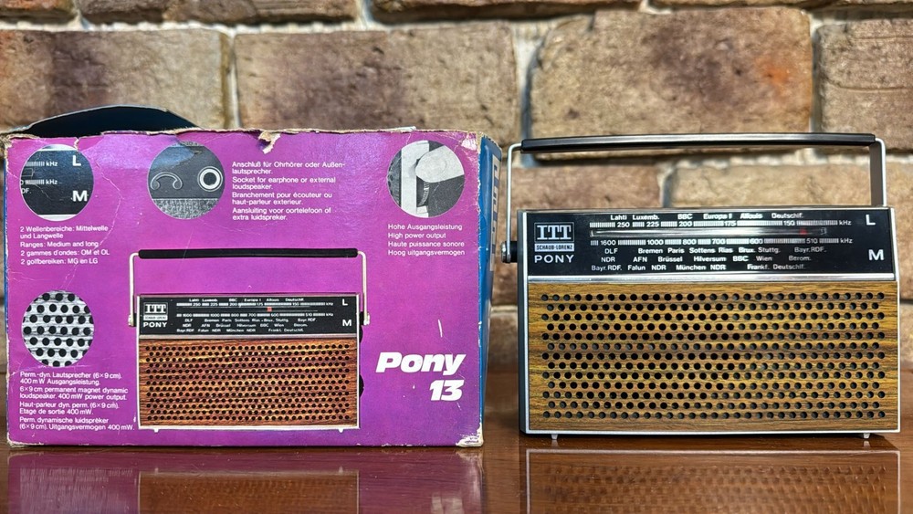 ITT Schaub-Lorenz Pony 13 Vintage Portable Radio Germany 1970s Working Box&Paper