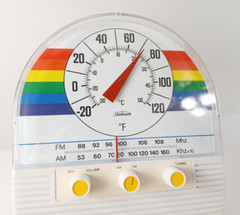 Vintage Sunbeam SUNTUNES Retro Rainbow Portable AM/FM Radio & Thermometer NEW!