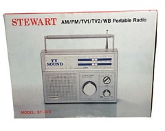 Stewart Radio ST874 Am Fm TV1 TV2 WB Portable Radio New Vintage Silver Chrome