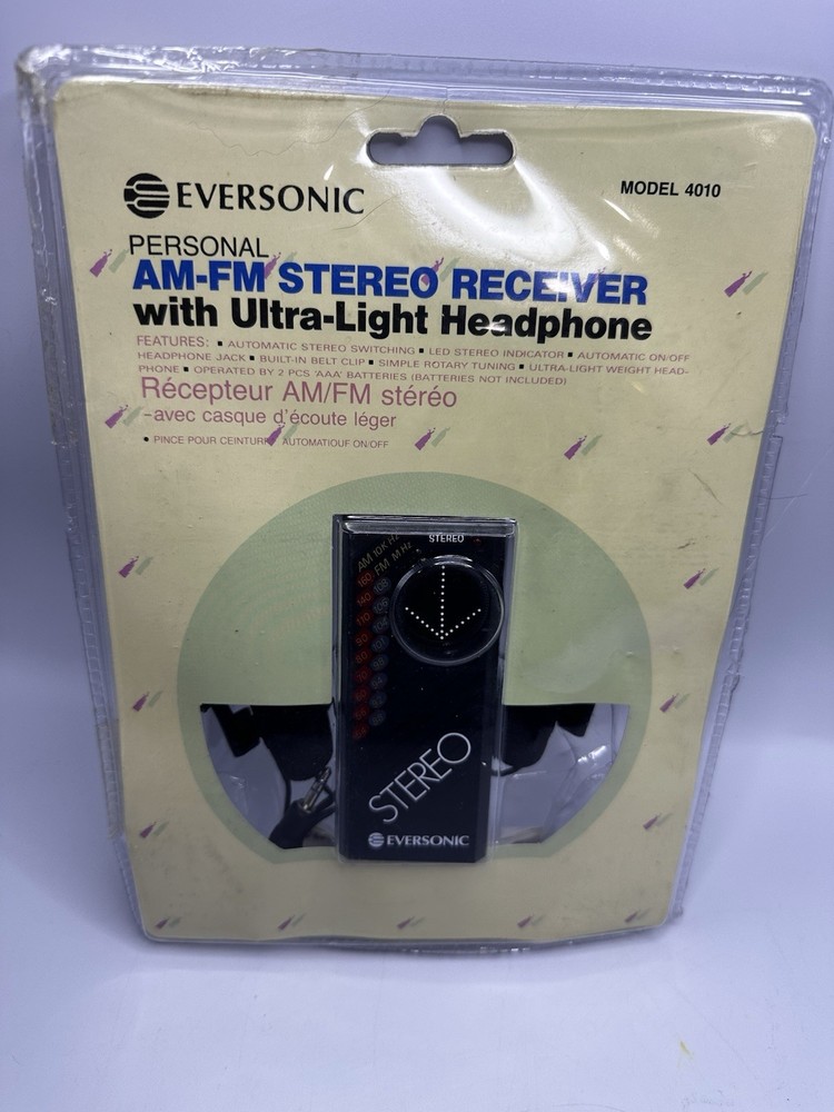 EVERSONIC FM STEREO RECEIVER W/Ultra-Light Headphone Model 4010 NEW!