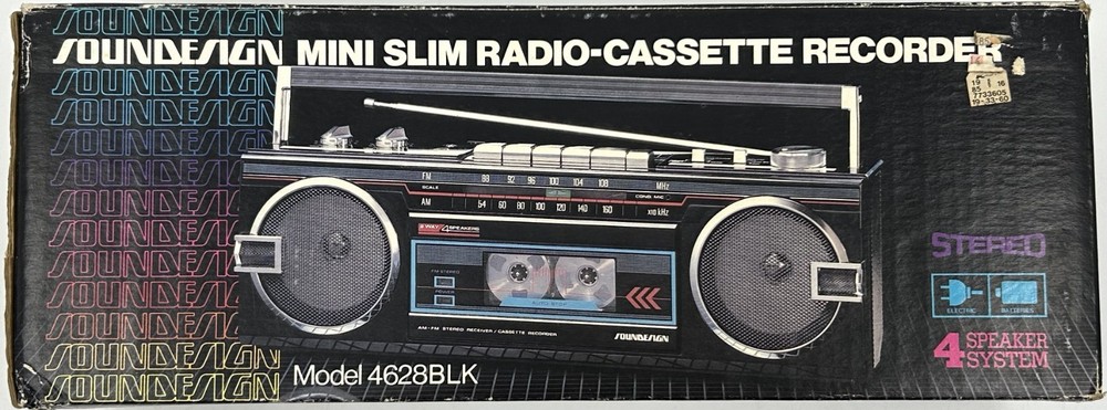 Vtg SOUNDESIGN Mini Slim Radio-Cassette Recorder 4628BLK Box Only – Great Decor
