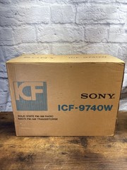 Vintage Sony ICF-9740W Tabletop FM/AM Radio Simulated Wood W/ Box Tested