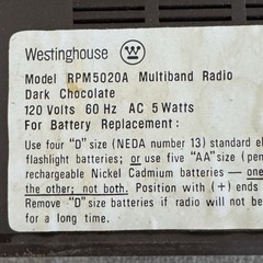 Westinghouse Portable Radio 15 Transistor Model RPM5020A AM/FM, SW SW1 SW2