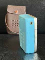 Vintage Crown 6 Transistor Radio 1950s Rare Sky Blue Made in Japan Leather Case