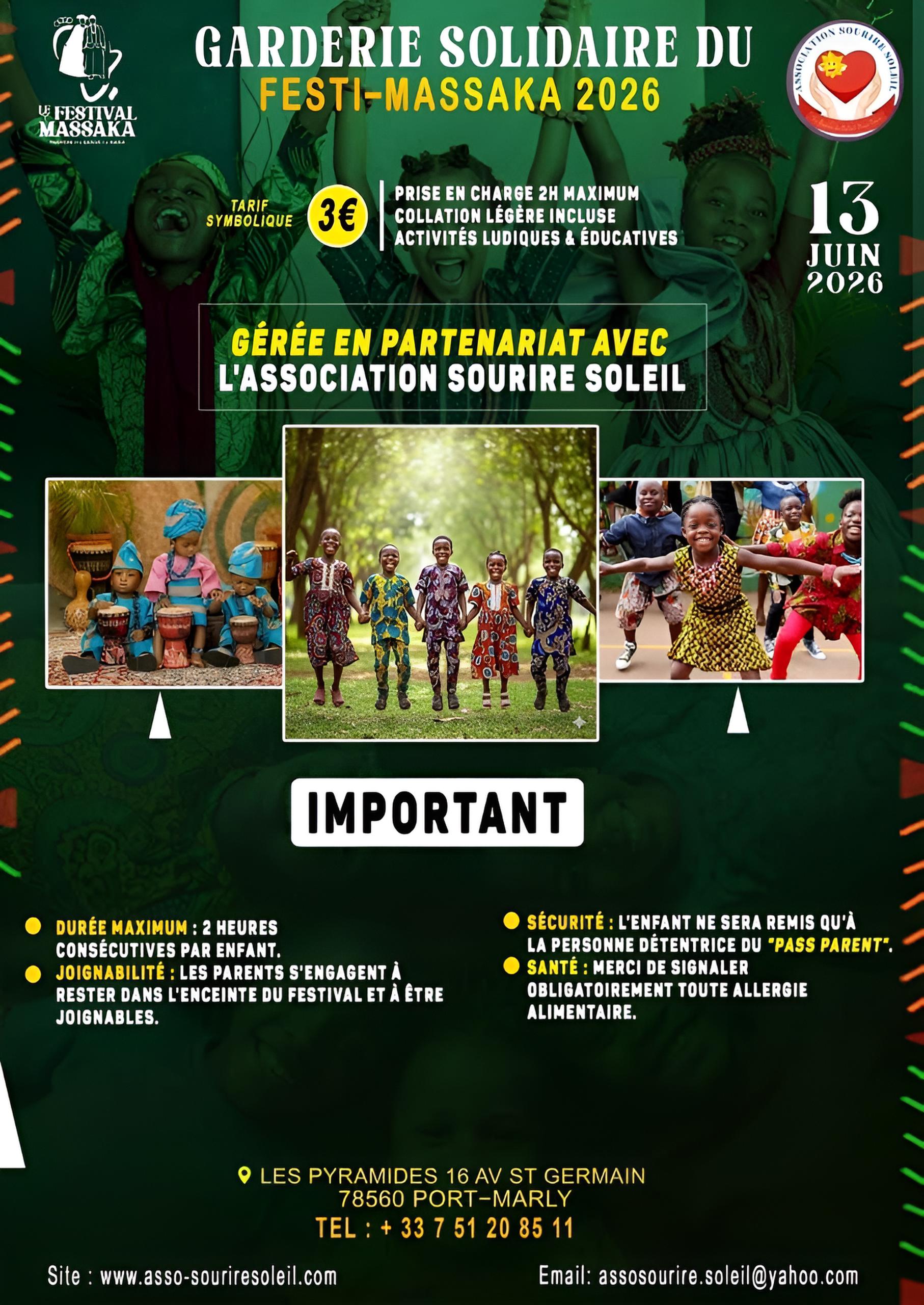GARDERIE SOLIDAIRE DU FESTI-MASSAKA LE 13 JUIN 2026